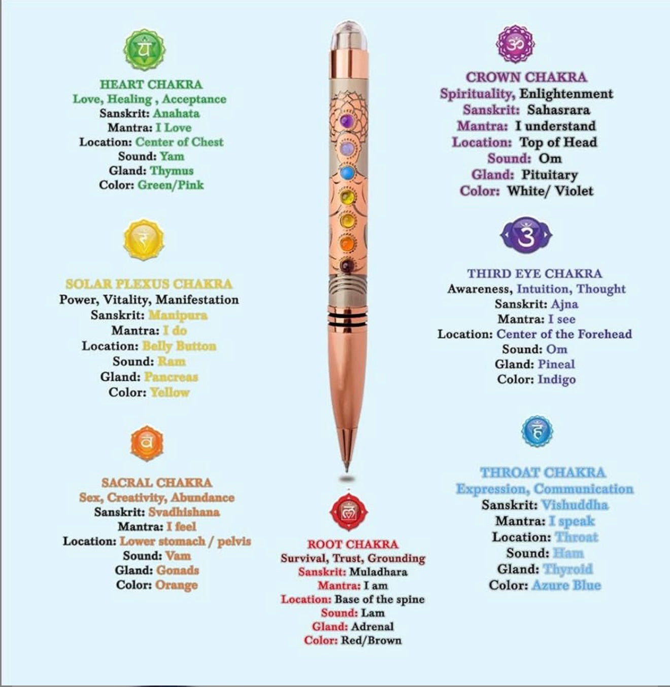 7 Chakra Crystal Pen With Pyrite On Top