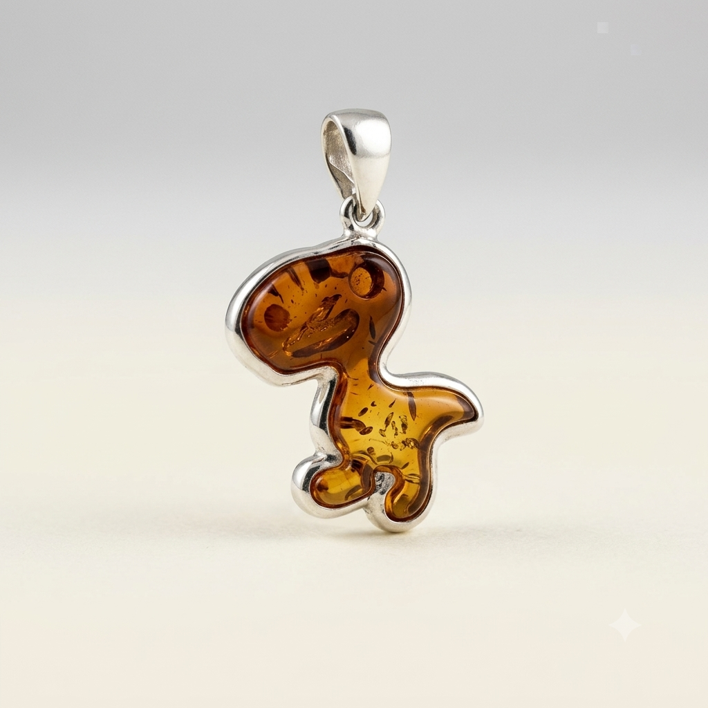 AMBER DRAGON IN SILVER PENDANT