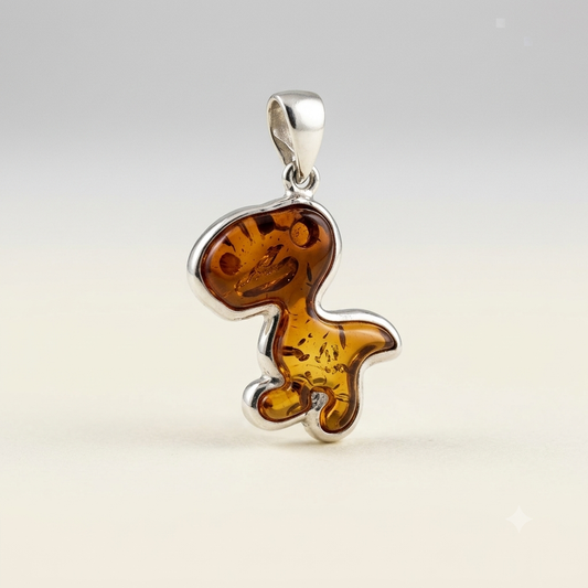 AMBER DRAGON IN SILVER PENDANT