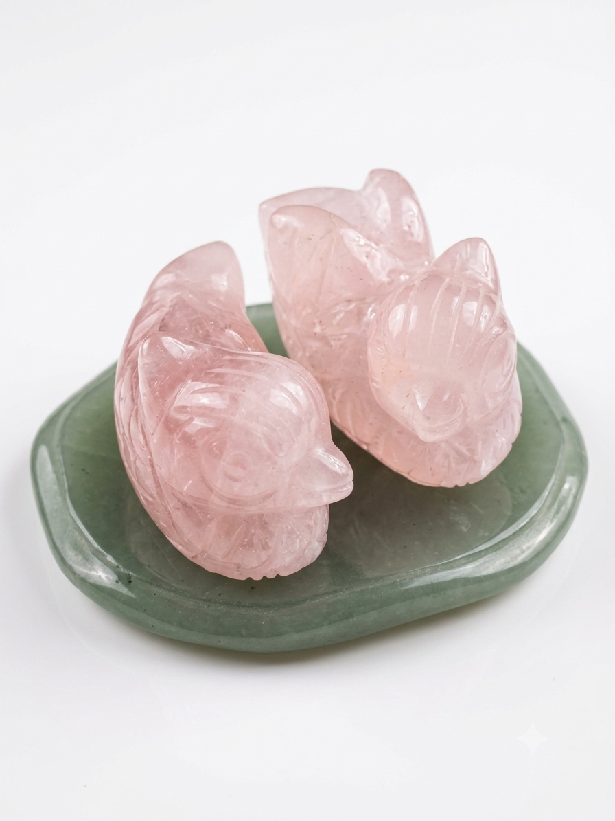 ROSE QUARTZ DUCKS WITH JADE PLATE